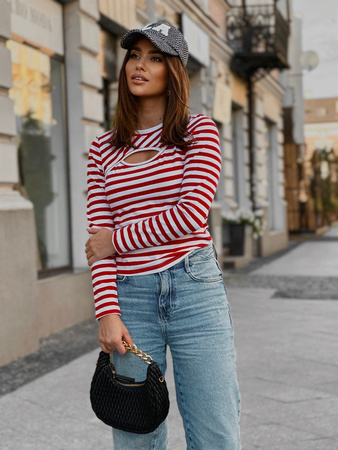 Bluzka esential w paski z rozcięciem - Czerwona