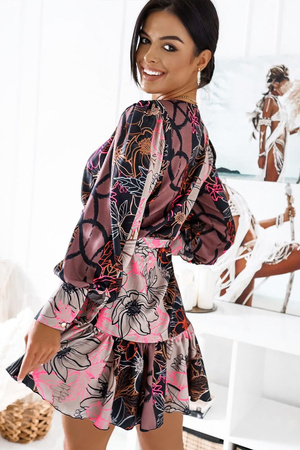 Sukienka "ANNA" krótka Wzór tło beż i brąz