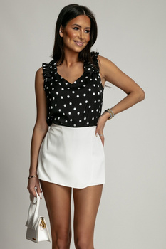 Top satynowy - Czarny z białymi groszkami