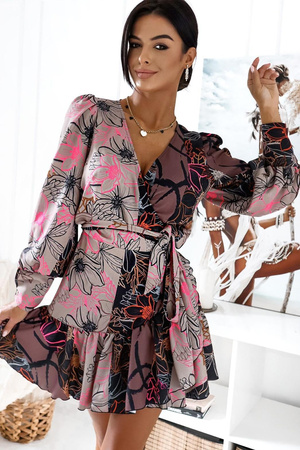 Sukienka "ANNA" krótka Wzór tło beż i brąz