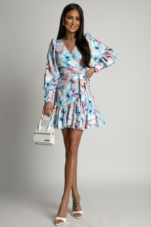 Sukienka "ANNA" krótka wzór niebieskie kwiaty