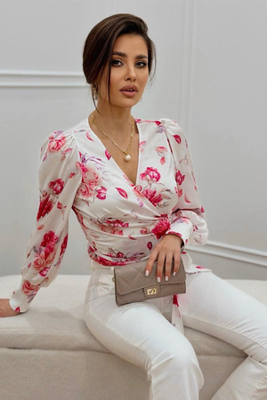 Bluzka kopertowa GABI - Różowy kwiat