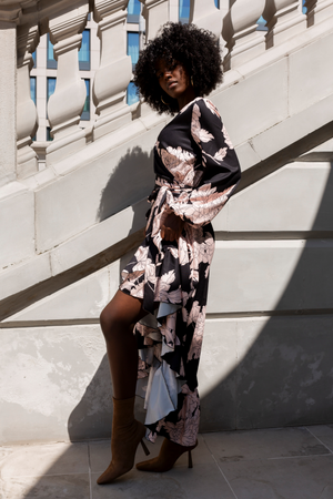 Sukienka "ANNA" długa - Beżowy Kwiat