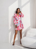 Sukienka "ANNA" krótka - Różowo-niebieskie kwiaty