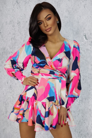 Sukienka "ANNA" krótka mazy róż niebieski