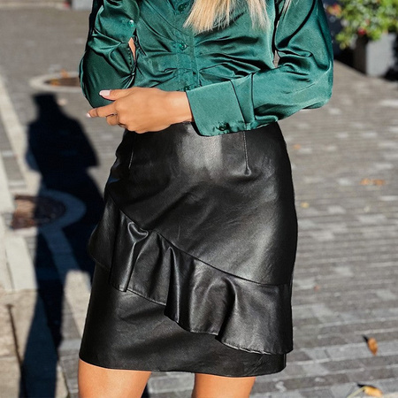 Skórzana Czarna Spódniczka z Falbanką