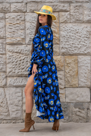 Sukienka "ANNA" długa - Blue Flowers