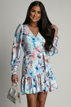 Sukienka "ANNA" krótka wzór niebieskie kwiaty