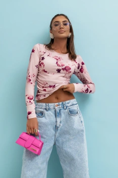 Bluzka SHIRA długi rękaw - Light pink flowers