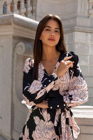 Sukienka "ANNA" - Beżowy Kwiat