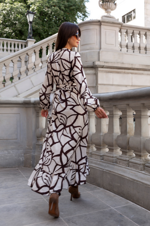 Sukienka "ANNA" długa - Beżowo Brązowa