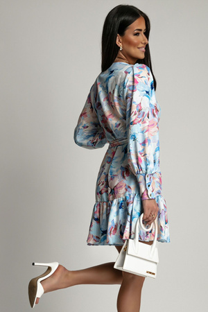 Sukienka "ANNA" krótka wzór niebieskie kwiaty