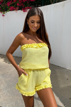 Komplet muślinowy z krótkimi spodenkami - Żółty