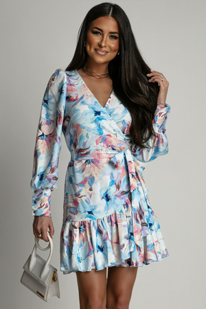 Sukienka "ANNA" krótka wzór niebieskie kwiaty