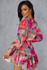 Sukienka "ANNA" krótka wzór kwiaty róż czerwień paski