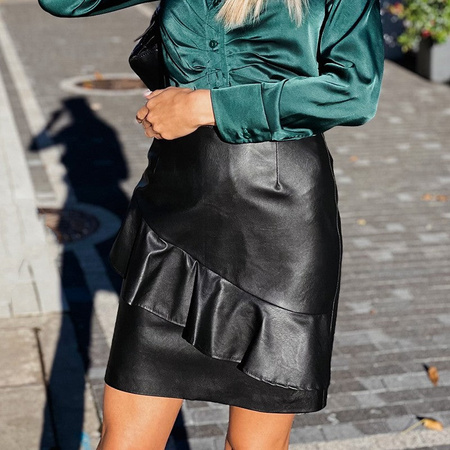 Skórzana Czarna Spódniczka z Falbanką