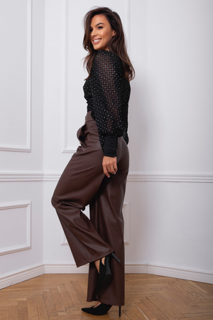 Spodnie skórzane ROY - Brązowe