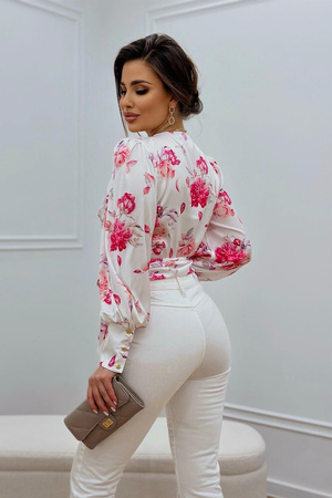 Bluzka kopertowa GABI - Różowy kwiat