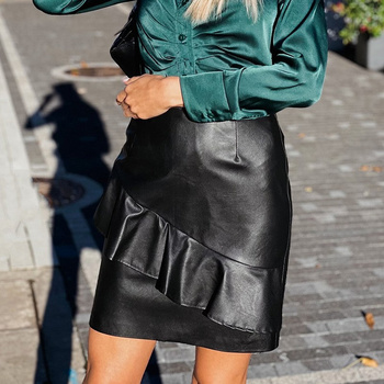 Skórzana Czarna Spódniczka z Falbanką