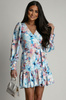 Sukienka "ANNA" krótka wzór niebieskie kwiaty