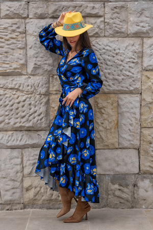 Sukienka "ANNA" długa - Blue Flowers