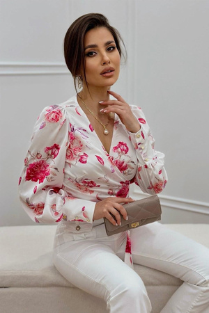 Bluzka kopertowa GABI - Różowy kwiat