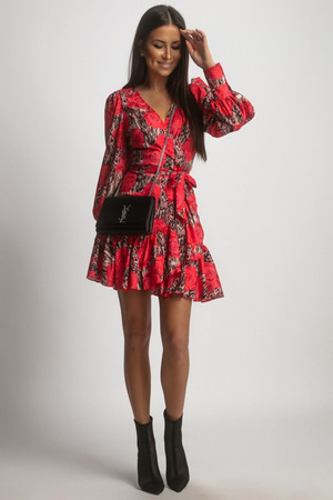 Sukienka "ANNA" Panterka z Czerwonymi Różami